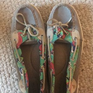 floral speedy too-sider slide ons